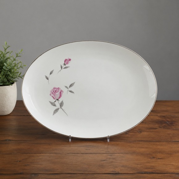 Gambles Other - Gambles Argent Rose Fine China Serving Platter 12x9 Floral Japan Cottagecore